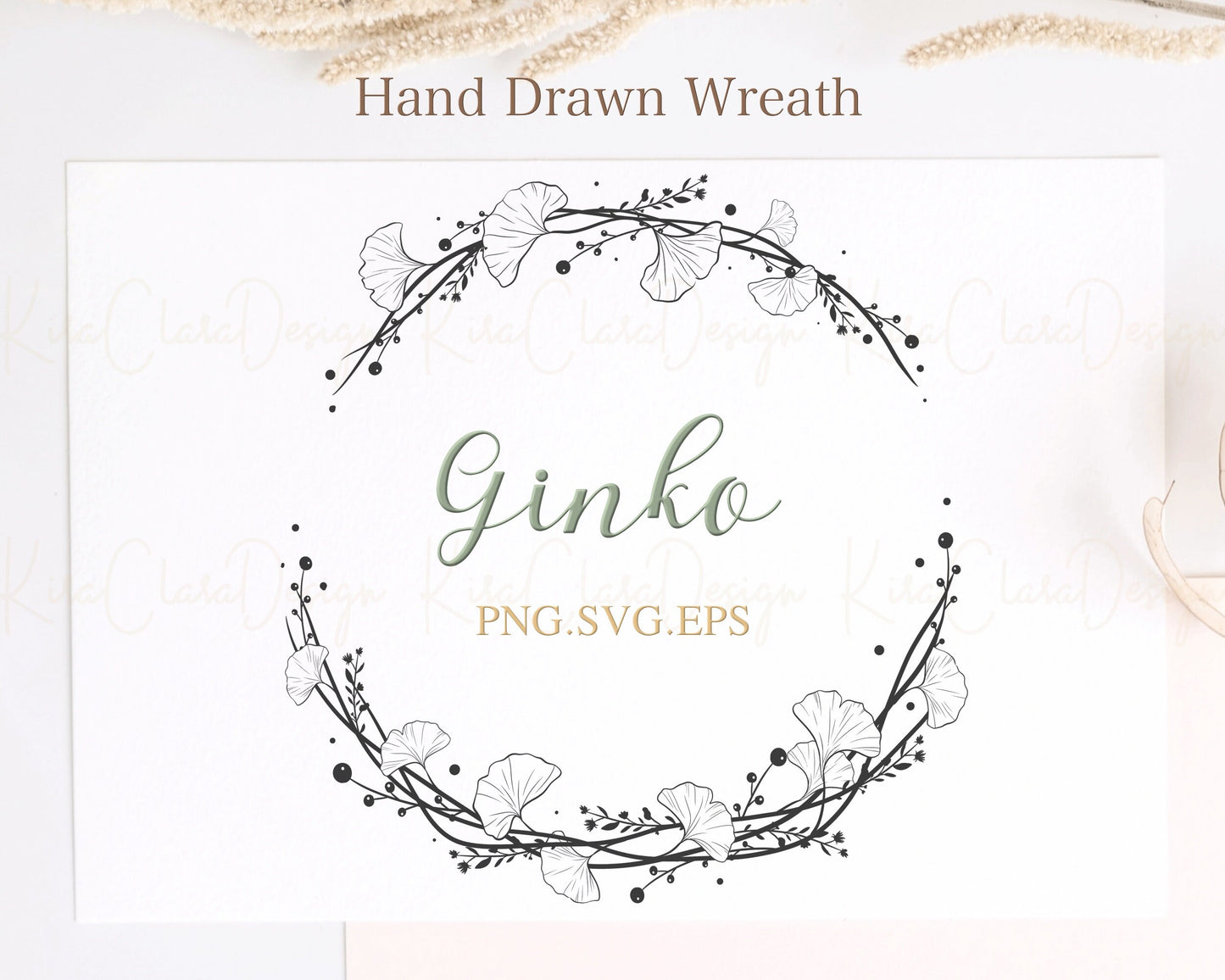 Ginko Leaf Half Wreath Clipart