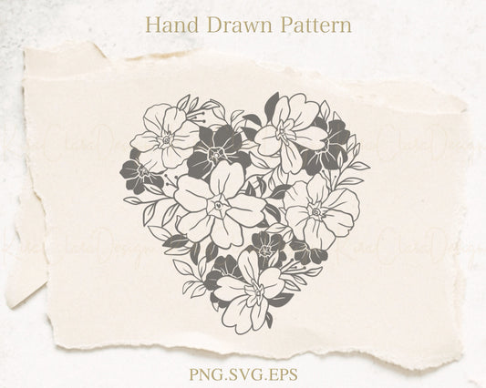 Primrose Clipart/Heart Floral Pattern SVG