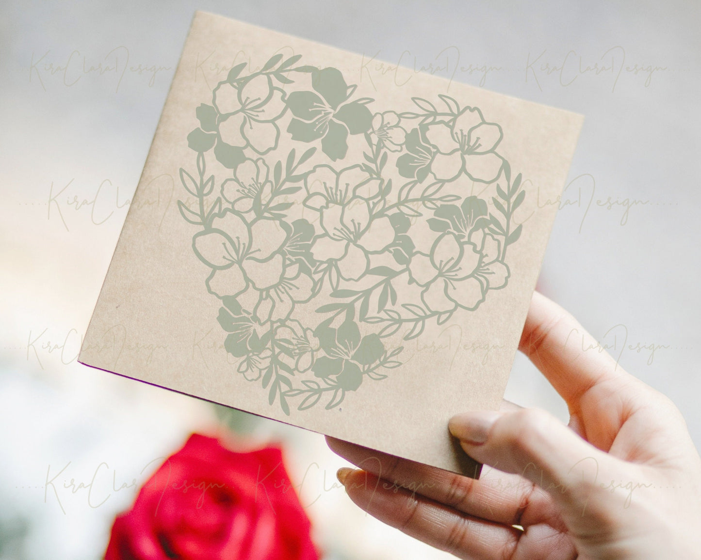Cherry Blossom Valentine Heart Floral Pattern Clipart