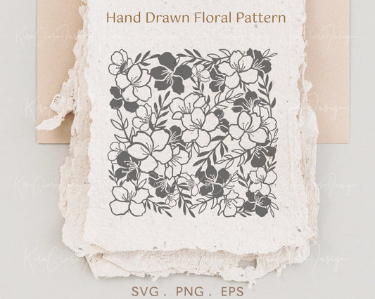 Cherry Blossom Square Floral Pattern Clipart