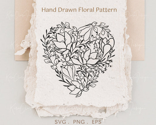Crocus Flower Floral Outline Pattern Clipart Valentine Heart SVG