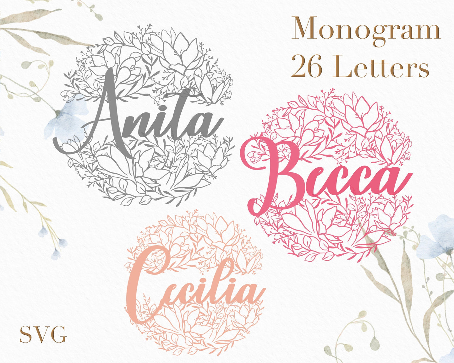Crocus Floral Monogram Alphabet SVG