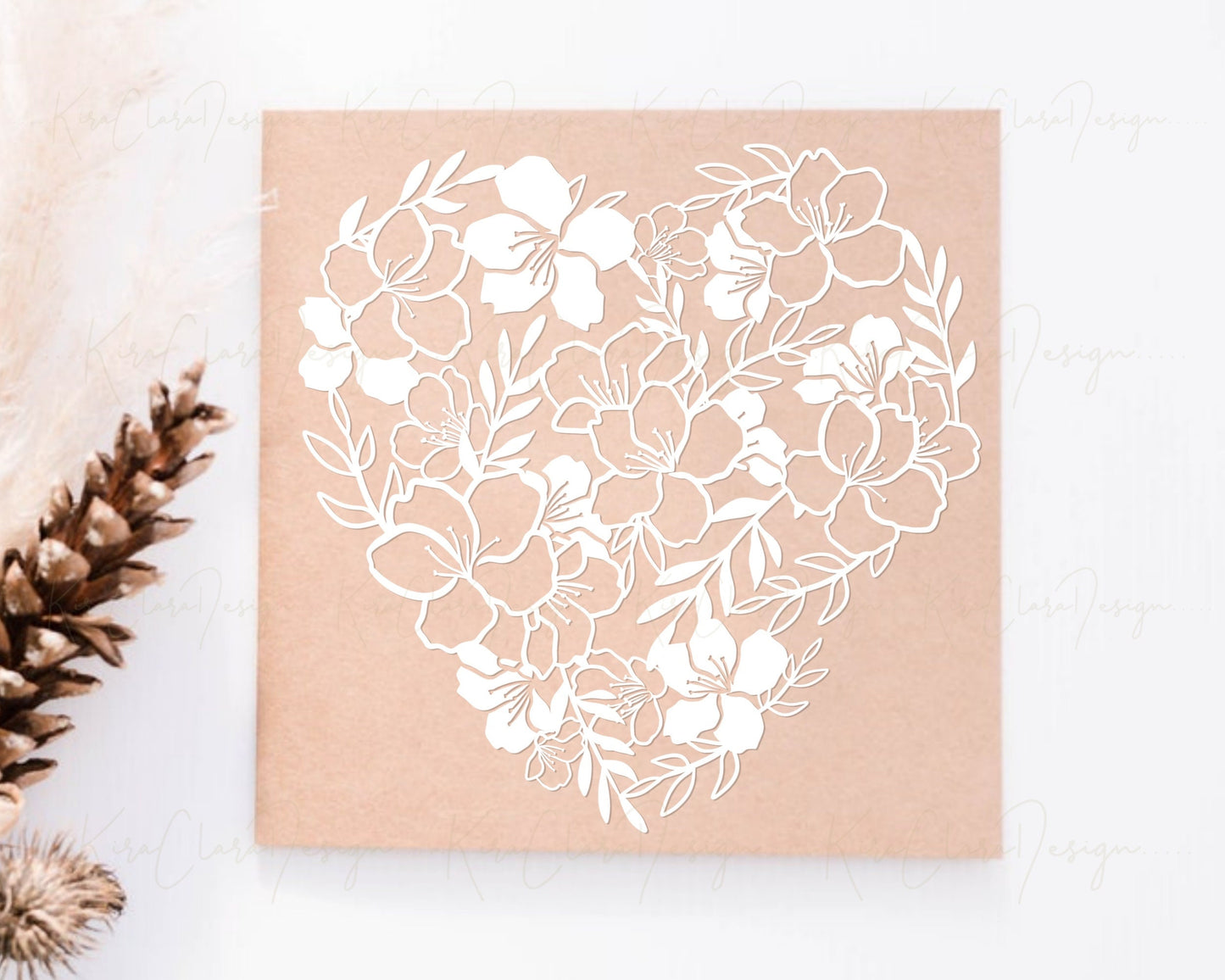 Cherry Blossom Valentine Heart Floral Pattern Clipart