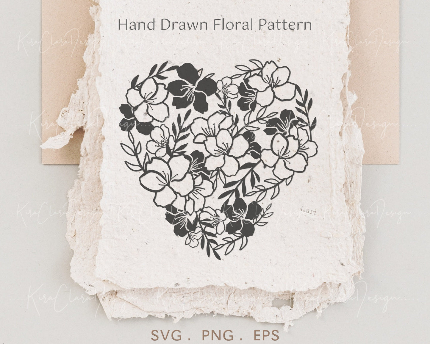 Cherry Blossom Valentine Heart Floral Pattern Clipart