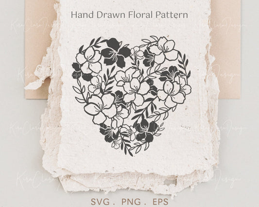 Cherry Blossom Valentine Heart Floral Pattern Clipart
