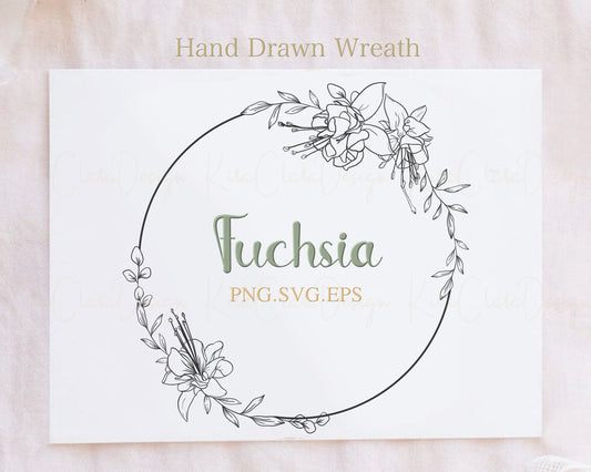 Fuchsia Flower Circle Wreath Clipart