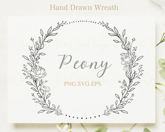 Peony Flower Wreath Clipart